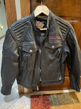 Harley-Davidson Black Leather Quilted Shoulder Motorcycle Jacket
